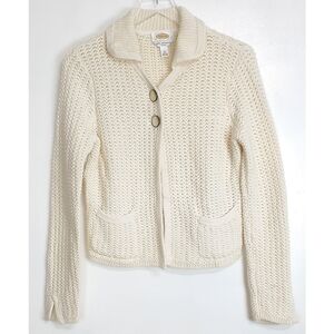 Talbots medium crochet knit button cardigan sweater beige vintage y2k grandma